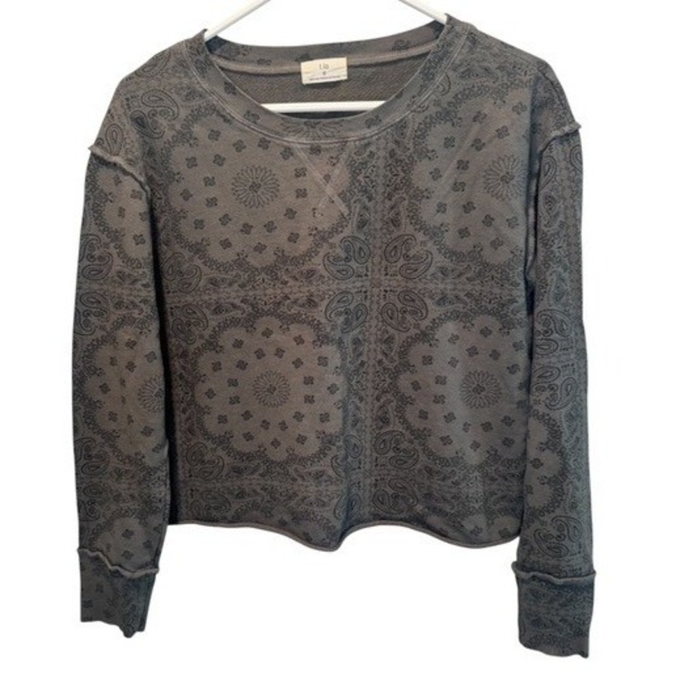 t.la Womens Gray Bandana Print Cropped Raw Edge Pullover Sweatshirt S